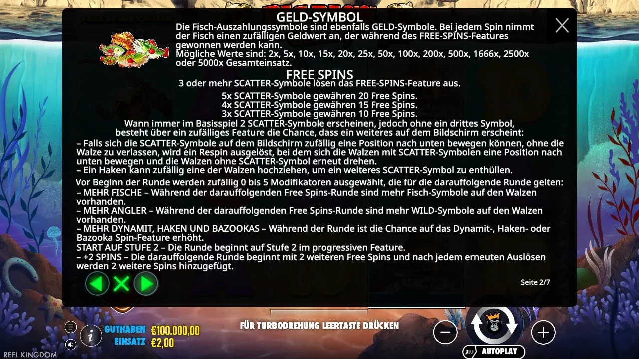 Spielregeln von Big Bass Splash: Geld-Symbole bis 5000x, Freispiele und die fünf Modifikatoren