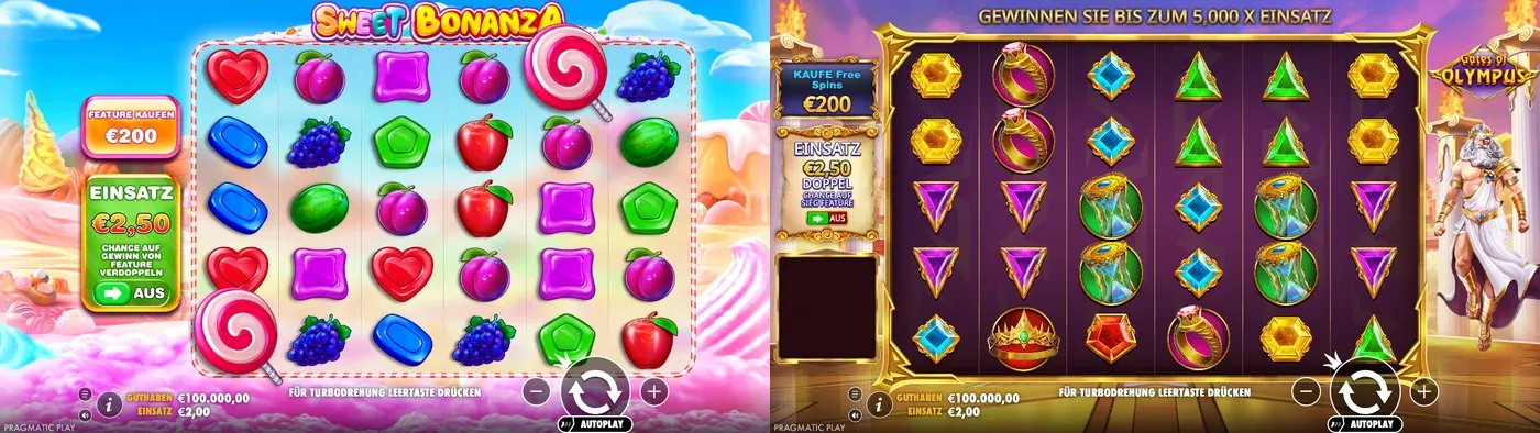 Sweet Bonanza und Gates of Olympus nebeneinander in den deutschen Demos